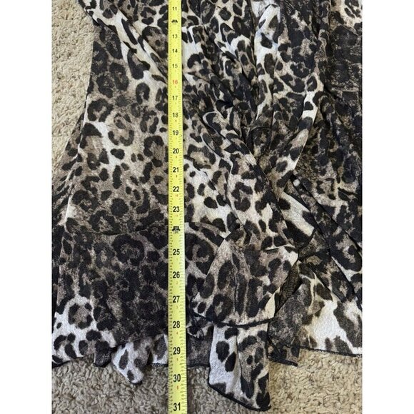 ALI MILES Black Brown Leopard Print Open Front Mesh Sheer Cardigan Jacket MEDIUM - Picture 5 of 8